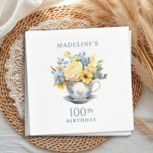 Teacup Yellow Blue Flowers 100. Geburtstag Serviette