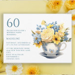 Teacup Yellow Blue Flowers 60. Geburtstag Einladung<br><div class="desc">Hübsches kleines Teetee mit blauen und gelben Blumen Frühling oder Sommer 60. Geburtstag Einladung. Diese Einladung kann gedruckt oder als digitale Einladung, mit Familie und Freunden über soziale Medien oder per E-Mail zu teilen gekauft werden. Kontaktieren Sie mich, um Hilfe bei Ihren Anpassungen zu erhalten oder um zusätzliche Matching oder...</div>
