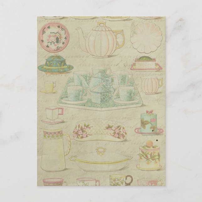 Teacups Vintage China Teacups Teapot Shabby Küche  Postkarte (Vorderseite)