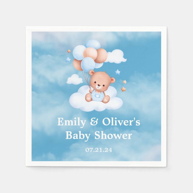 Teady Baby Bear Blue Balloons Serviette (Vorderseite)
