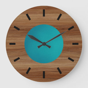 Teak aussehen Aquamarin Türkis Blau modern Groß Große Wanduhr