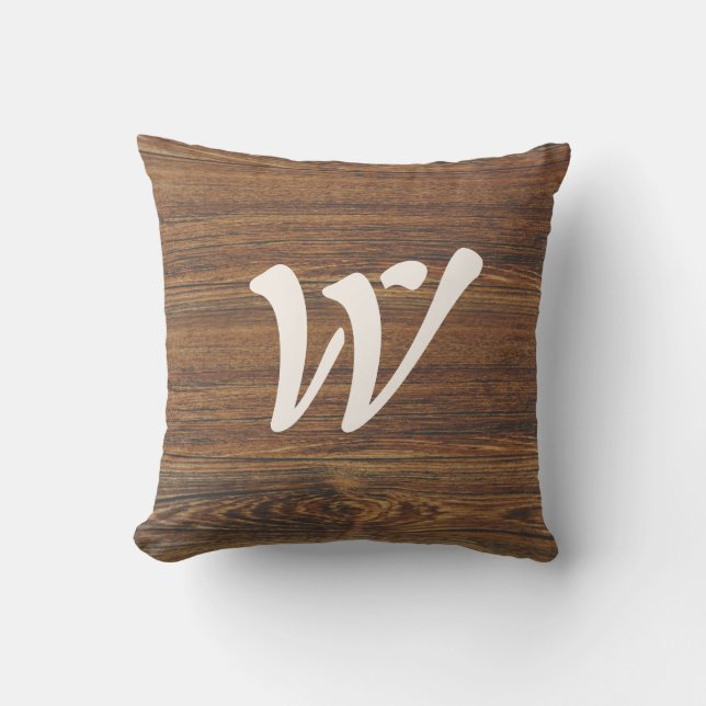 Teak Wood Grain mit Monogramm Kissen (Vorderseite)