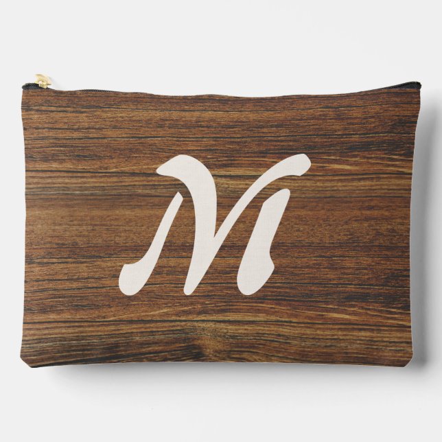 Teak Wood Grain mit Monogramm Zubehörtasche (Vorderseite)