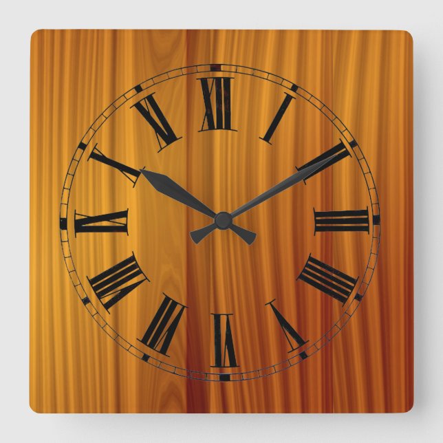 Teakholzhalterung Quadratische Wanduhr (Vorderseite)