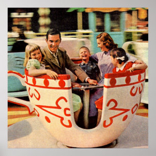 Teakup-Fahrt im Vergnügungspark der 60er Jahre Poster