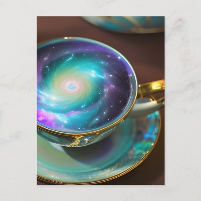 Teakup gefüllt mit der Galaxie Postkarte (Vorderseite)
