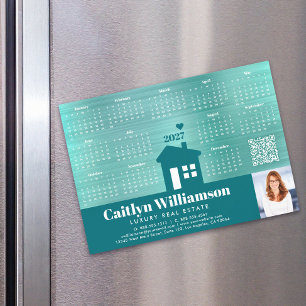 Teal 2027 Kalender Realtor Foto QR Code Magnet