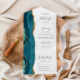 Teal Achat Gold Glitter Hochzeit All In One Einladung