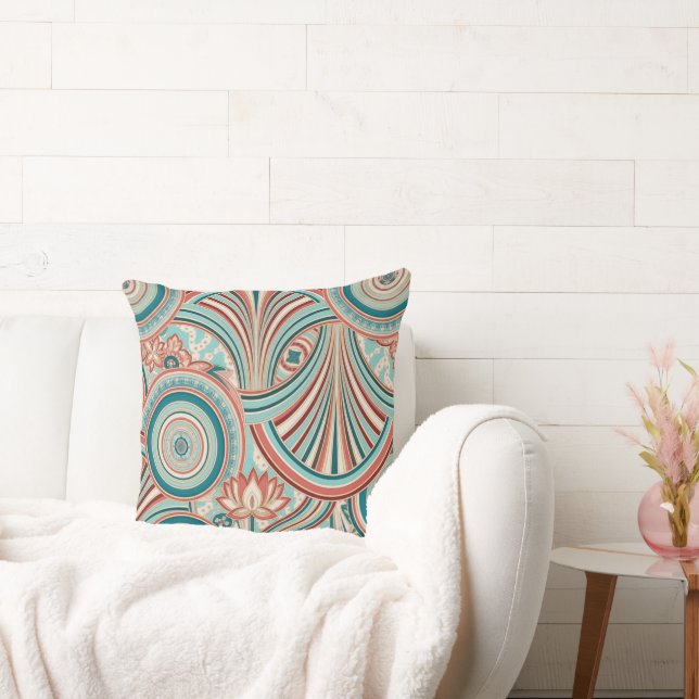 Teal and Coral Nouveau Flow  Kissen (Liege)