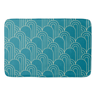 Teal and Cream Art Deco Patterned Badematte
