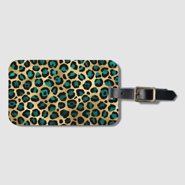 Teal and Gold Leopard Series Design 14 Gepäckanhänger (Vorderseite (Horizontal))