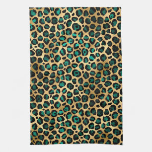 Teal and Gold Leopard Series Design 14 Geschirrtuch