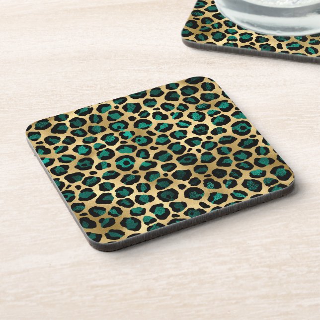 Teal and Gold Leopard Series Design 14 Getränkeuntersetzer (Linke Seite)