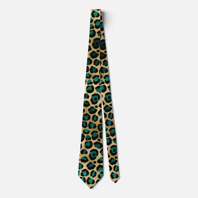 Teal and Gold Leopard Series Design 14 Krawatte (Vorderseite)