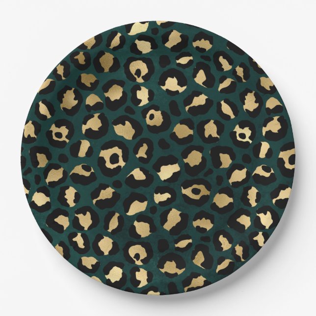 Teal and Gold Leopard Series Design 1 Pappteller (Vorderseite)