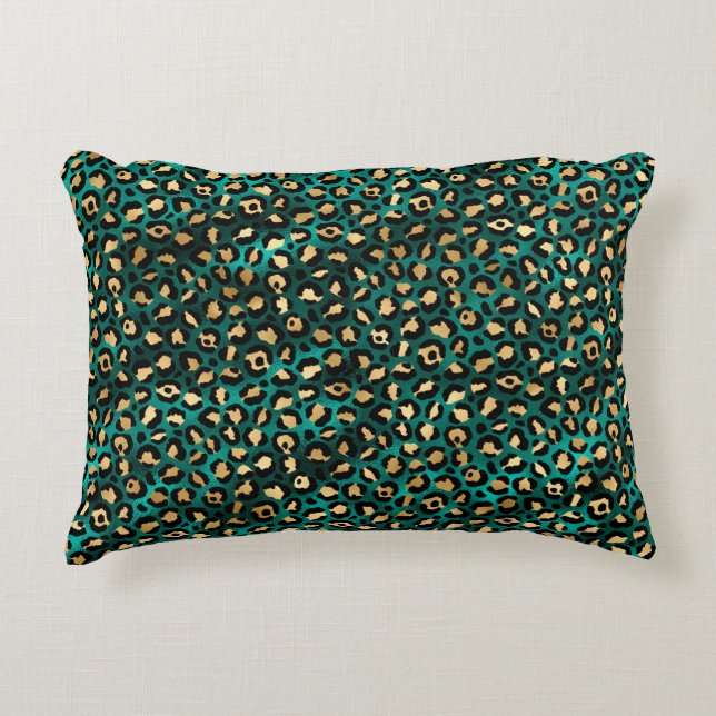 Teal and Gold Leopard Series Design 3 Dekokissen (Vorderseite)