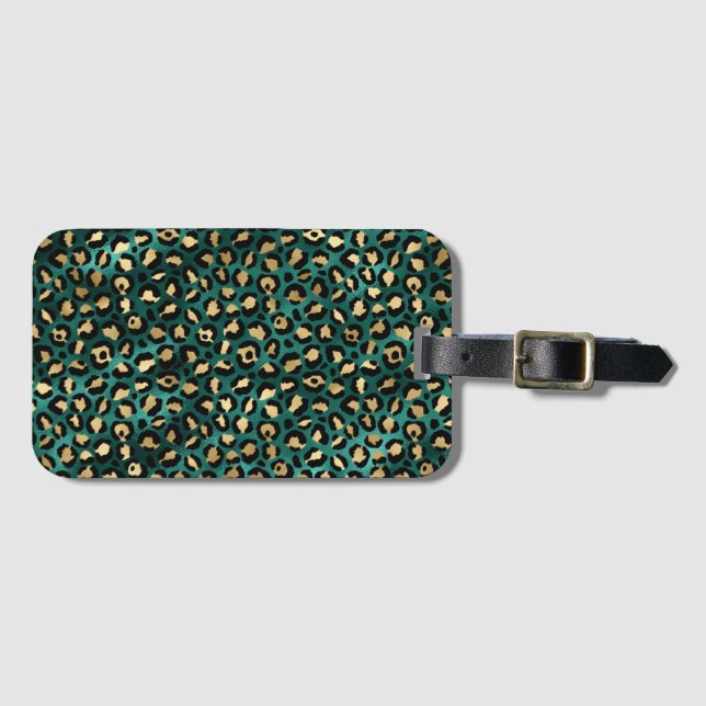 Teal and Gold Leopard Series Design 3 Gepäckanhänger (Vorderseite (Horizontal))
