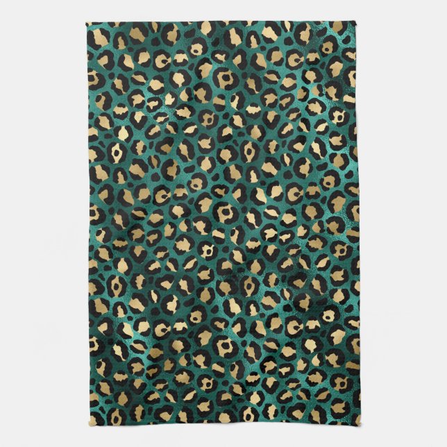 Teal and Gold Leopard Series Design 3 Geschirrtuch (Vertikal)