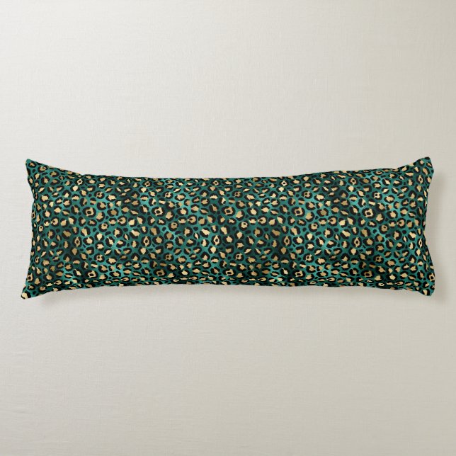 Teal and Gold Leopard Series Design 3 Seitenschläferkissen (Vorderseite)
