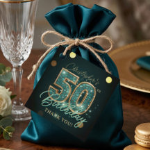 Teal and Gold Mosaic 50th Birthday Thank You