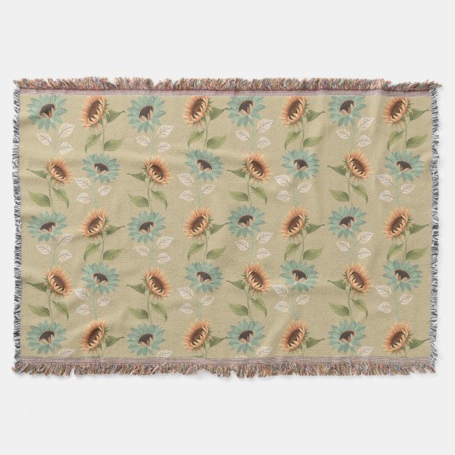 Teal and Gold Sunflower Throw Blanket Decke (Vorderseite)
