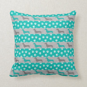 Teal and Gray Dachshund Accent Pillow Kissen