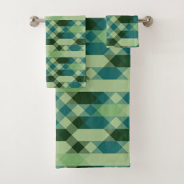 Teal and green geometric pattern badhandtuch set