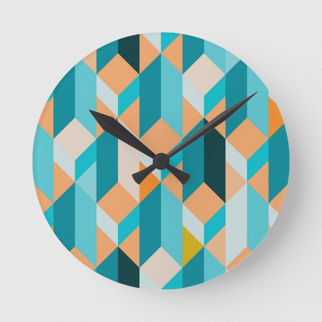 Teal And Orange Shapes Pattern Runde Wanduhr (Vorderseite)