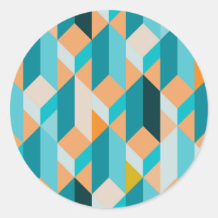 Teal And Orange Shapes Pattern Runder Aufkleber