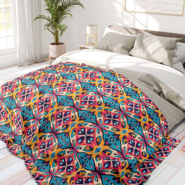 Teal and Pink Geometric Bohemian Fleecedecke