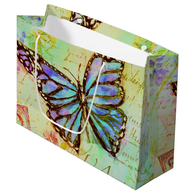 Teal and purple butterfly große geschenktüte (Vorderseite Schrägansicht)