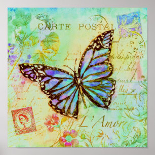 Teal and purple butterfly poster
