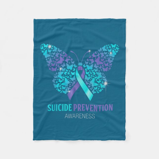 Teal And Purple Butterfly Suicide Prevention Aware Fleecedecke (Vorderseite)