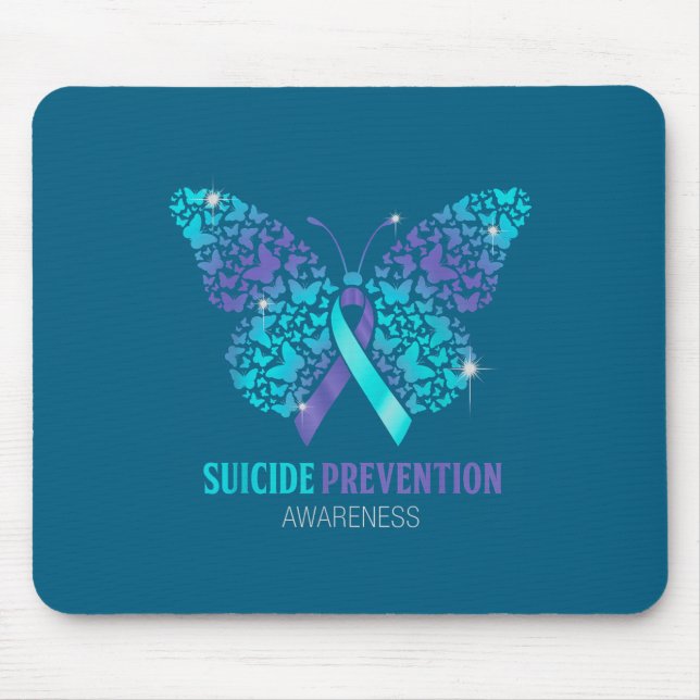 Teal And Purple Butterfly Suicide Prevention Aware Mousepad (Vorne)