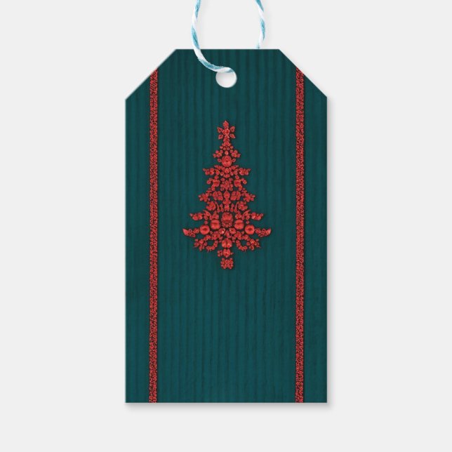 Teal and Red Crystal Christmas Trees Geschenkanhänger (Vorderseite)