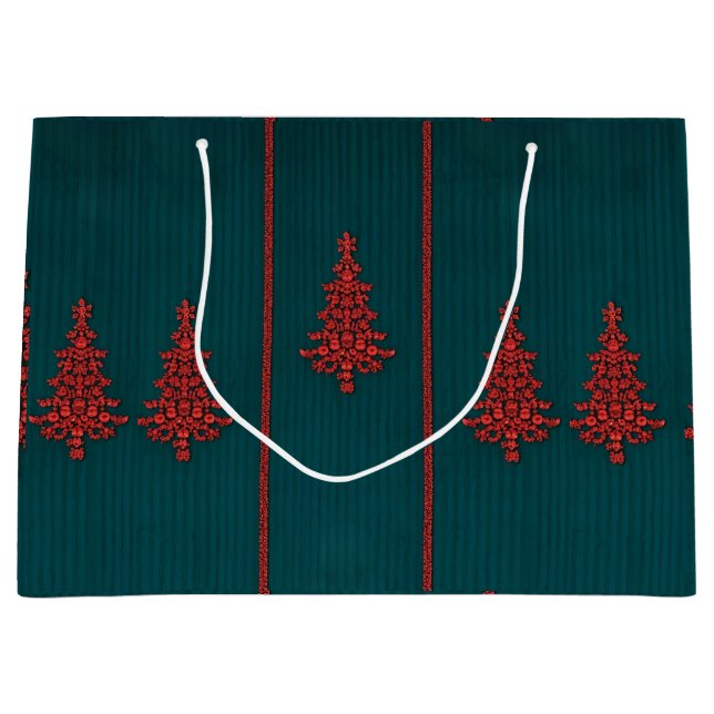 Teal and Red Crystal Christmas Trees Große Geschenktüte (Vorderseite)