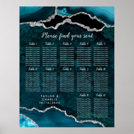 Teal and Silver Agate Wedding Seating Chart Poster