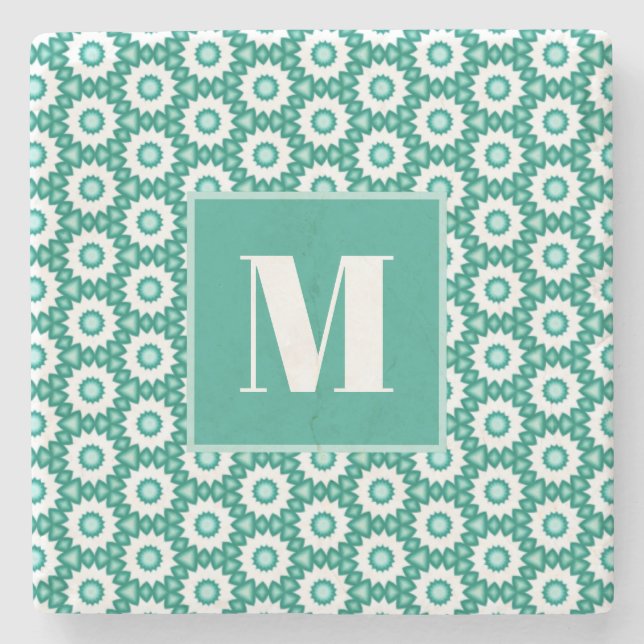 Teal and Turquoise Initial Stone Coaster Steinuntersetzer (Vorderseite)