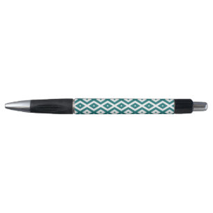 Teal and white diamond pattern kugelschreiber