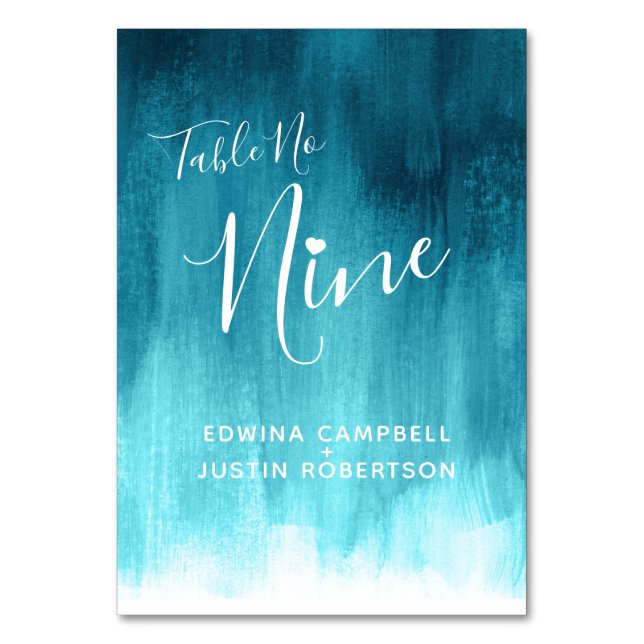 Teal aqua abstract modern art table number nine tischnummer (Rückseite)