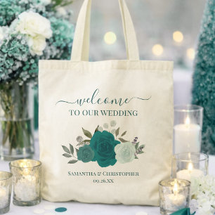Teal & Aqua Boho Rosen Elegante Hochzeitsbegrüßung Tragetasche