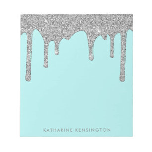 Teal Aqua Silber Glitter Tropfen Luxus Notizblock
