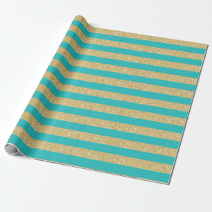 Teal Aqua und Gold Glitter Streifen Geschenkpapier