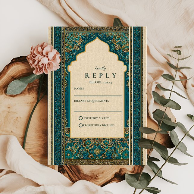 Teal Arch Islamic Wedding RSVP Karte (Von Creator hochgeladen)
