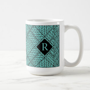 TEAL ARGYLE STRICKMOTIV Hoher Weißer Becher + Init Kaffeetasse