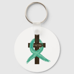 Teal Awareness Ribbon on Cross Schlüsselanhänger