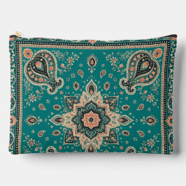 Teal Bandana Paisley große Reißverschlusstasche Zubehörtasche