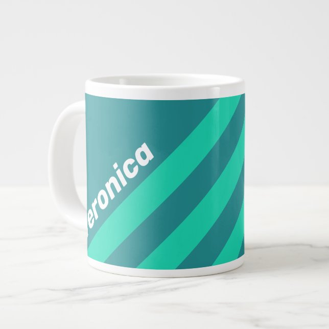 Teal Beach Breeze Stripes with Name Jumbo-Tasse (Vorderseite Links)