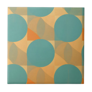 Teal, Beige und Orange im Retro-Look-Muster Fliese