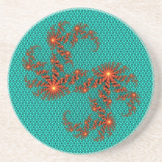 Teal Black Abstract Mandala Pattern Getränkeuntersetzer (Vorne)